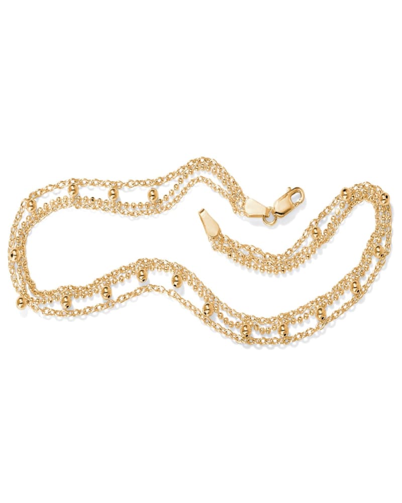 Front of a size 10 in Triple-Strand Beaded Ankle Bracelet in Gold-Plated Sterling Silver in Yellow by PalmBeach Jewelry. | dia_product_style_image_id:297088
